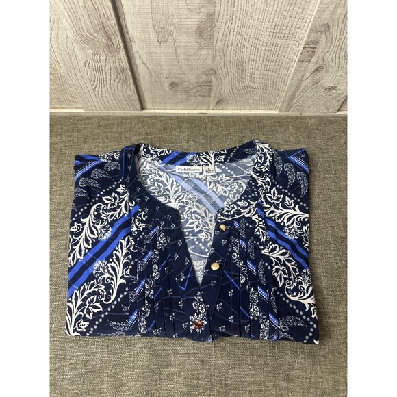 Croft & Barrow Womens Sleeveless Blue Paisley Pleated Top Large Summer Cruise - Picture 3 of 7